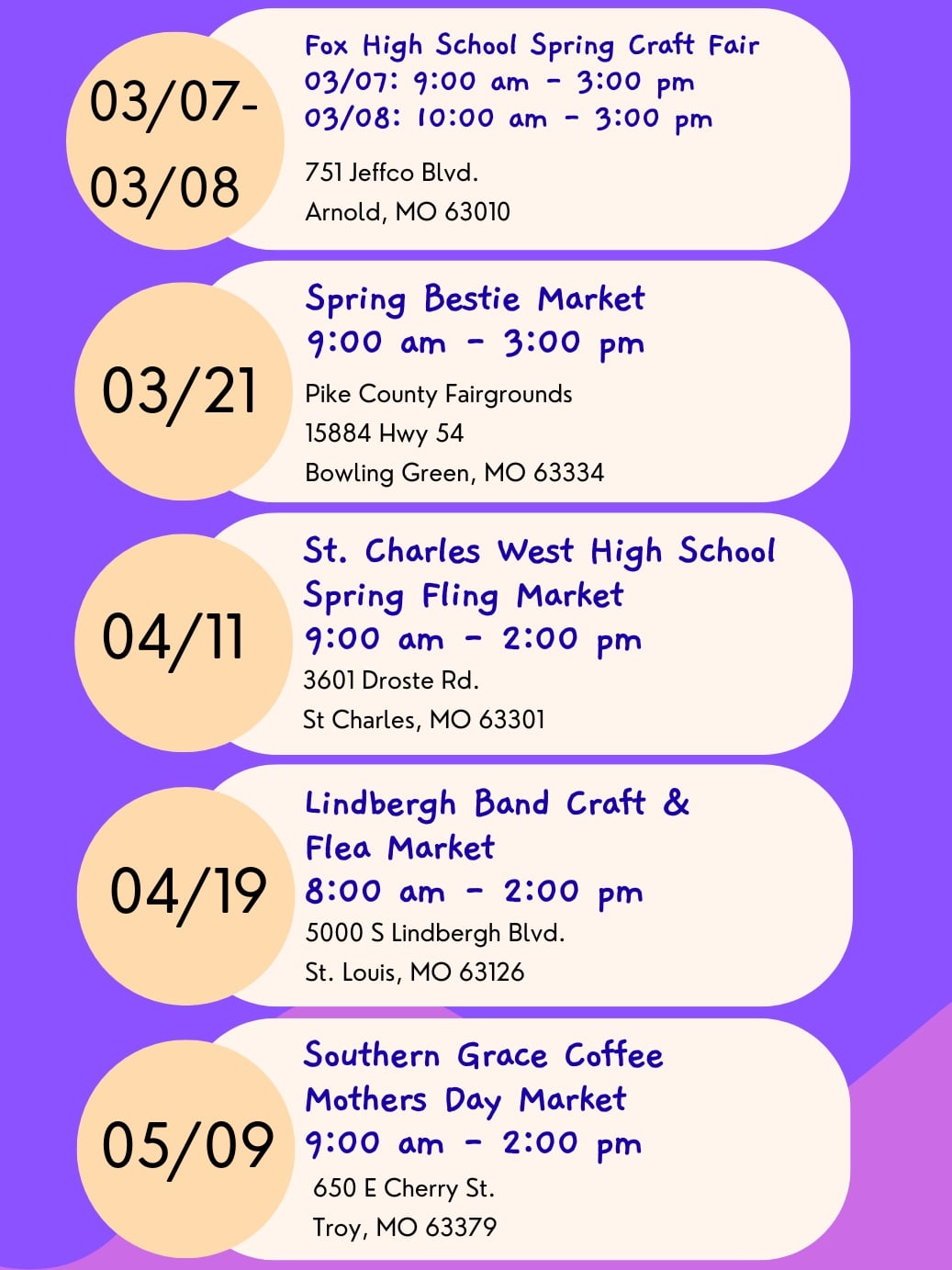 Upcoming Events! from Lilla Bella Creations