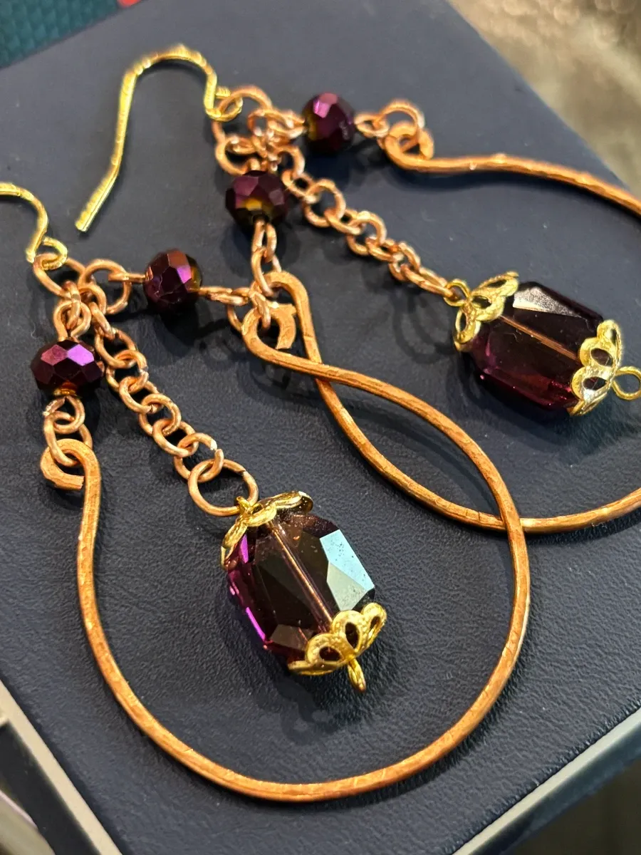 Handcrafted, Ornate Plum Purple Sparkle Earrings from JC Rock Jewelry