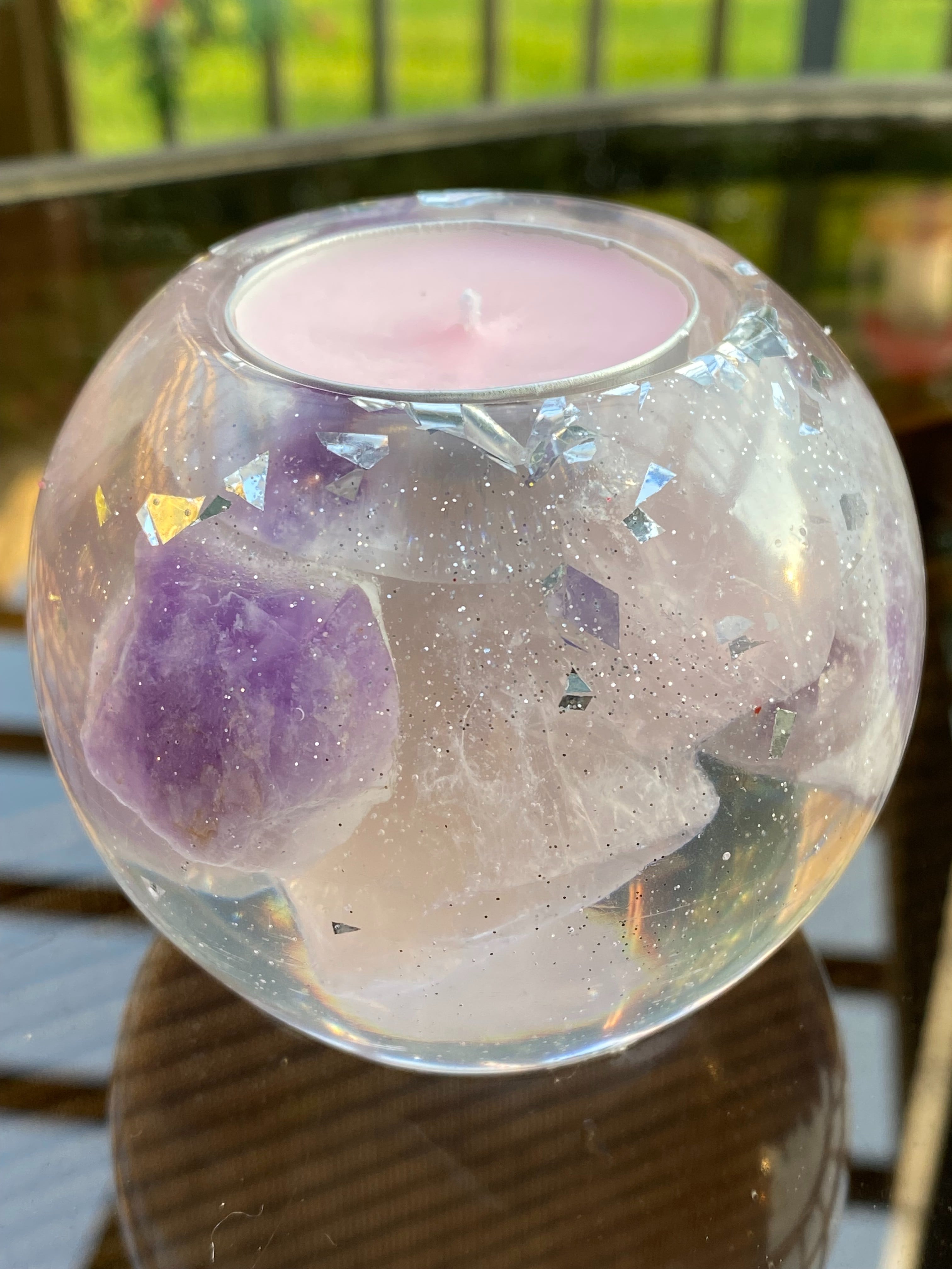 Amethyst & Rose Quartz Healing Crystal Candle Holder and Tea Light for Peace and Balance from You Hold the Light, LLC