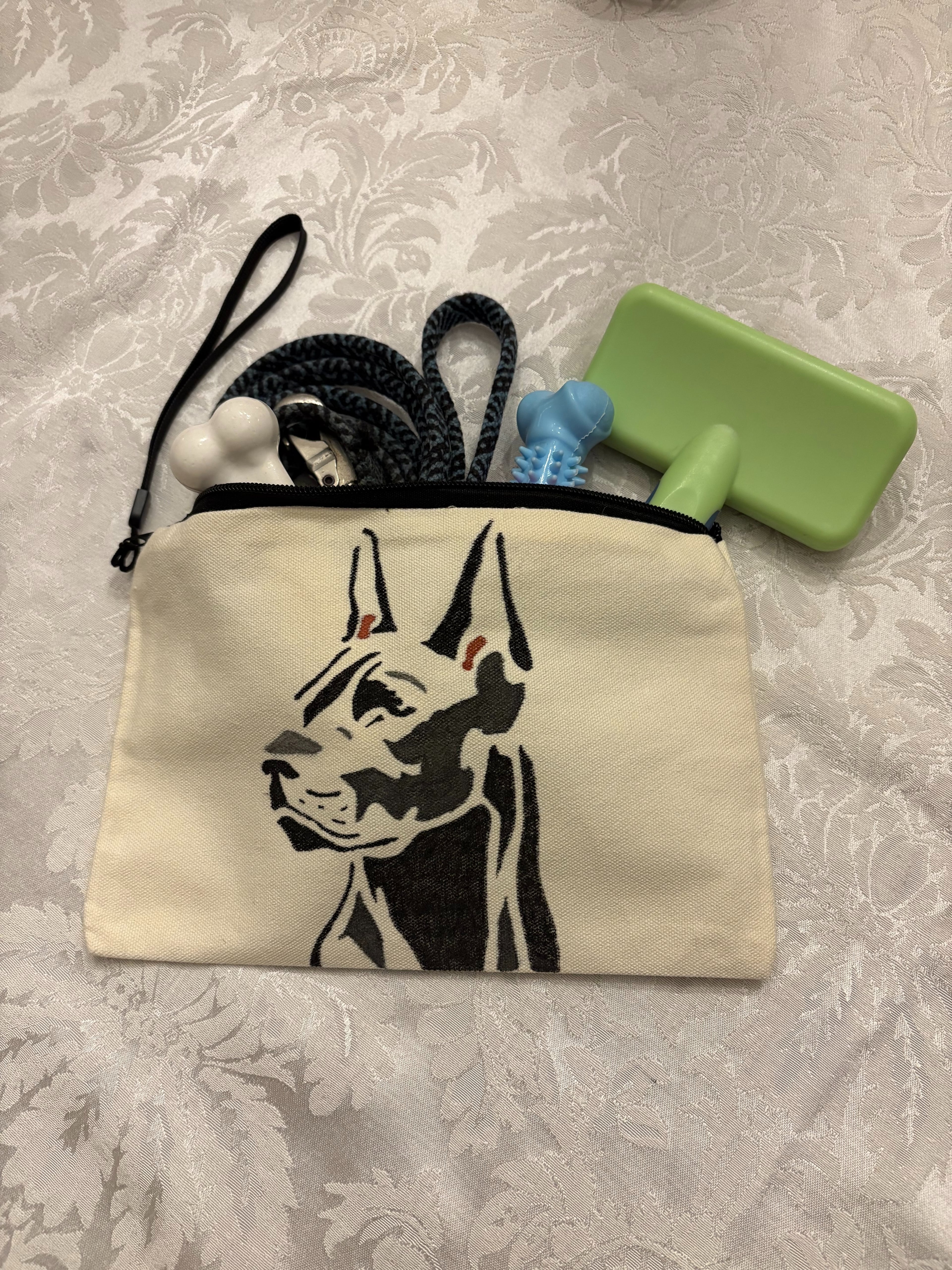 Hand-Designed Doberman Wristlet – Dog Lover Canvas Clutch from You Hold the Light, LLC