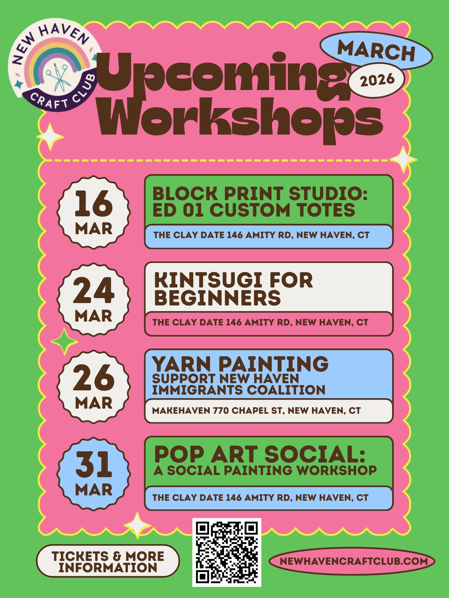 March Craft Workshops from New Haven Craft Club